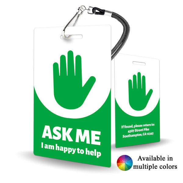 Volunteer Ask Me Hand Badge Custom - BadgeSmith
