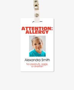 Child Allergy Alert Card - Food Allergy ID - BadgeSmith