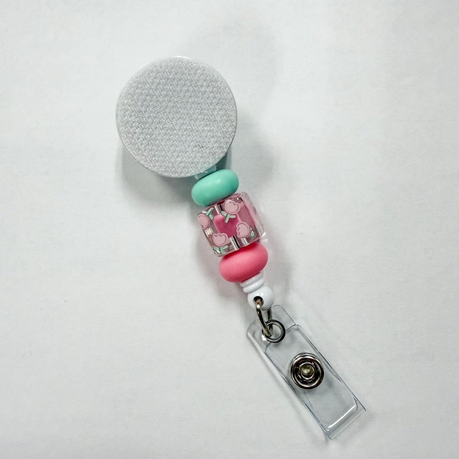 Pink Floral Cube Interchangeable Badge Reel