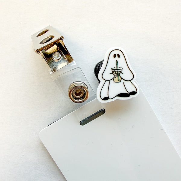 Badge Topper / CHARM COLLECTION - Ghost With Iced Coffee - Charm Only - BadgeSmith