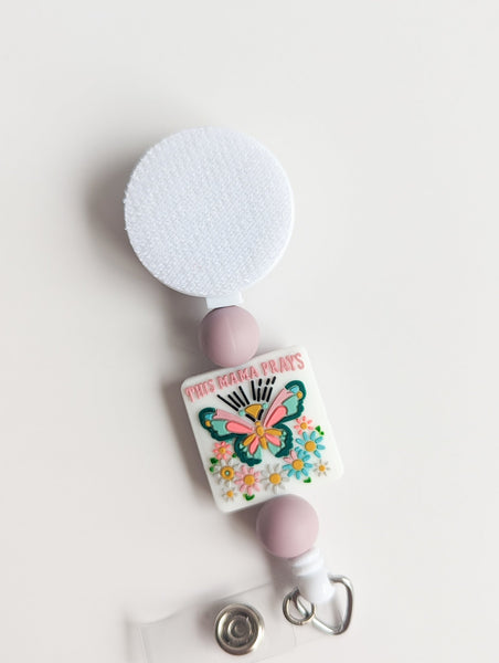 This Mama Prays Interchangeable Badge Reel - BadgeSmith