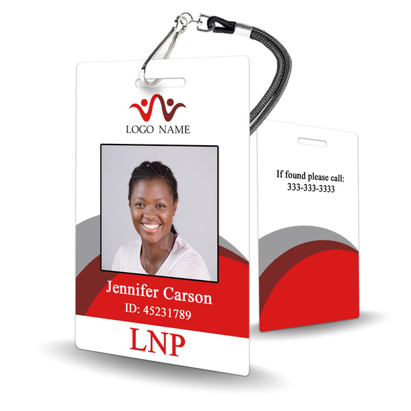 Red Curve Abstract Custom Staff ID Card - BadgeSmith