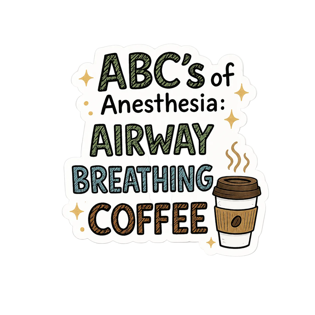 ABCs of Anesthesia, Airway Breathing Coffee | Plastic Add-On - BadgeSmith