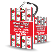 Load image into Gallery viewer, apples-and-stripes-teacher-id
