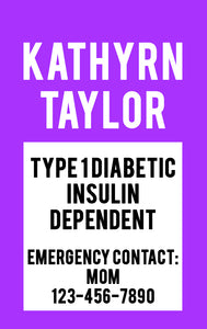 Diabetic Emergency Contact Card - Type 1 Diabetes Alert - BadgeSmith