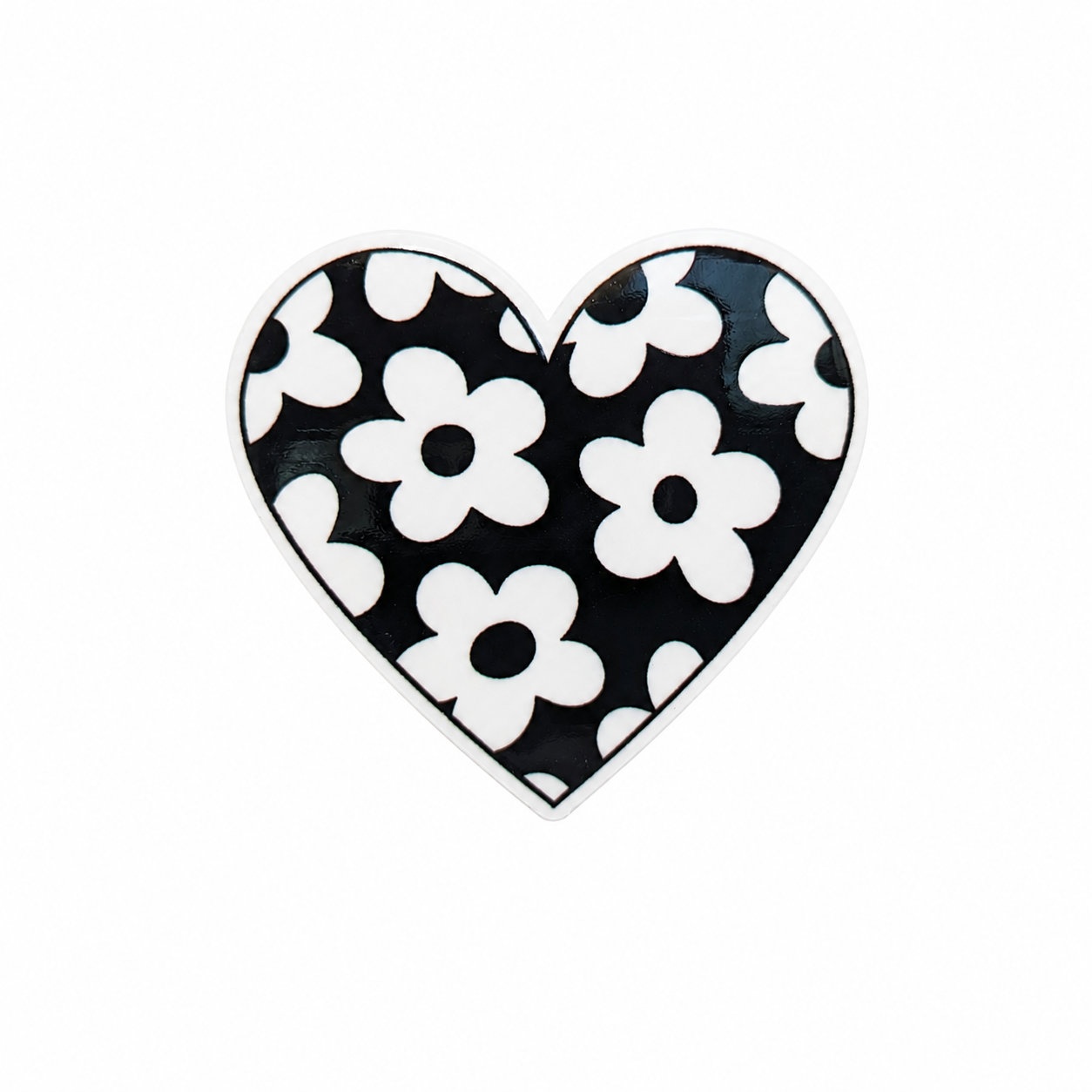 Black & White Floral Heart | Plastic Add-On - BadgeSmith