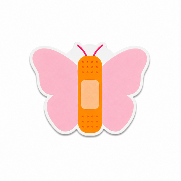 Butterfly bandage plastic add-on with pink wings and cute healing design, compatible with interchangeable badge reel bases