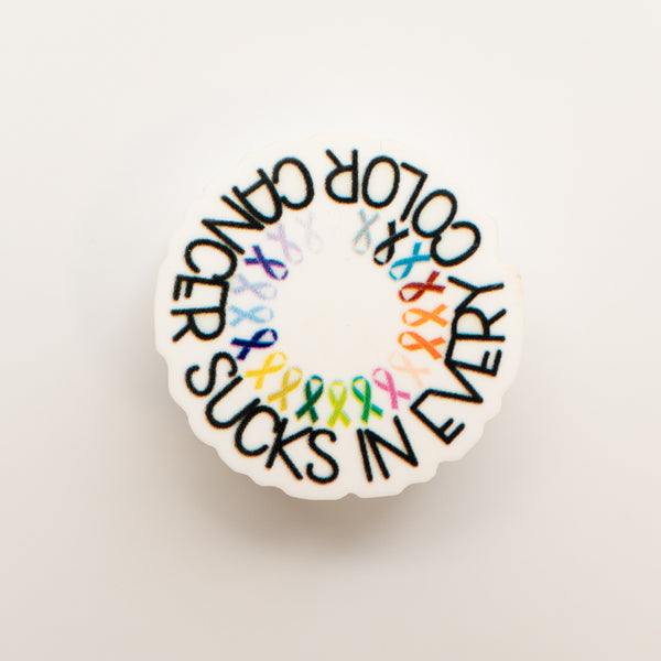 “Cancer Sucks in Every Color” Ribbon Badge Charm - BadgeSmith