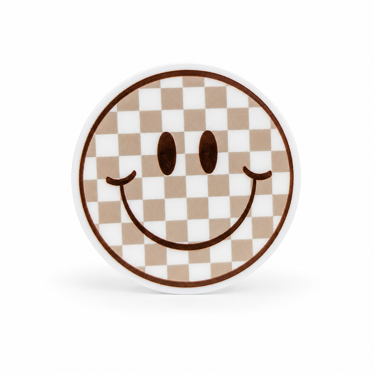 Neutral Checkerboard Smiley | Plastic Add-On - BadgeSmith