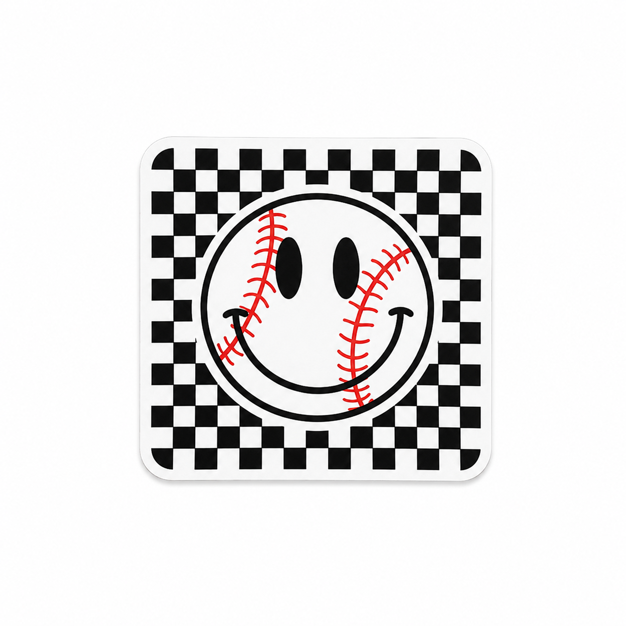 Checkered Smiley Baseball | Plastic Add-On - BadgeSmith