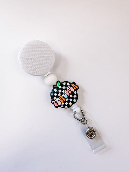 Checkered Teacher Interchangeable Badge Reel - BadgeSmith