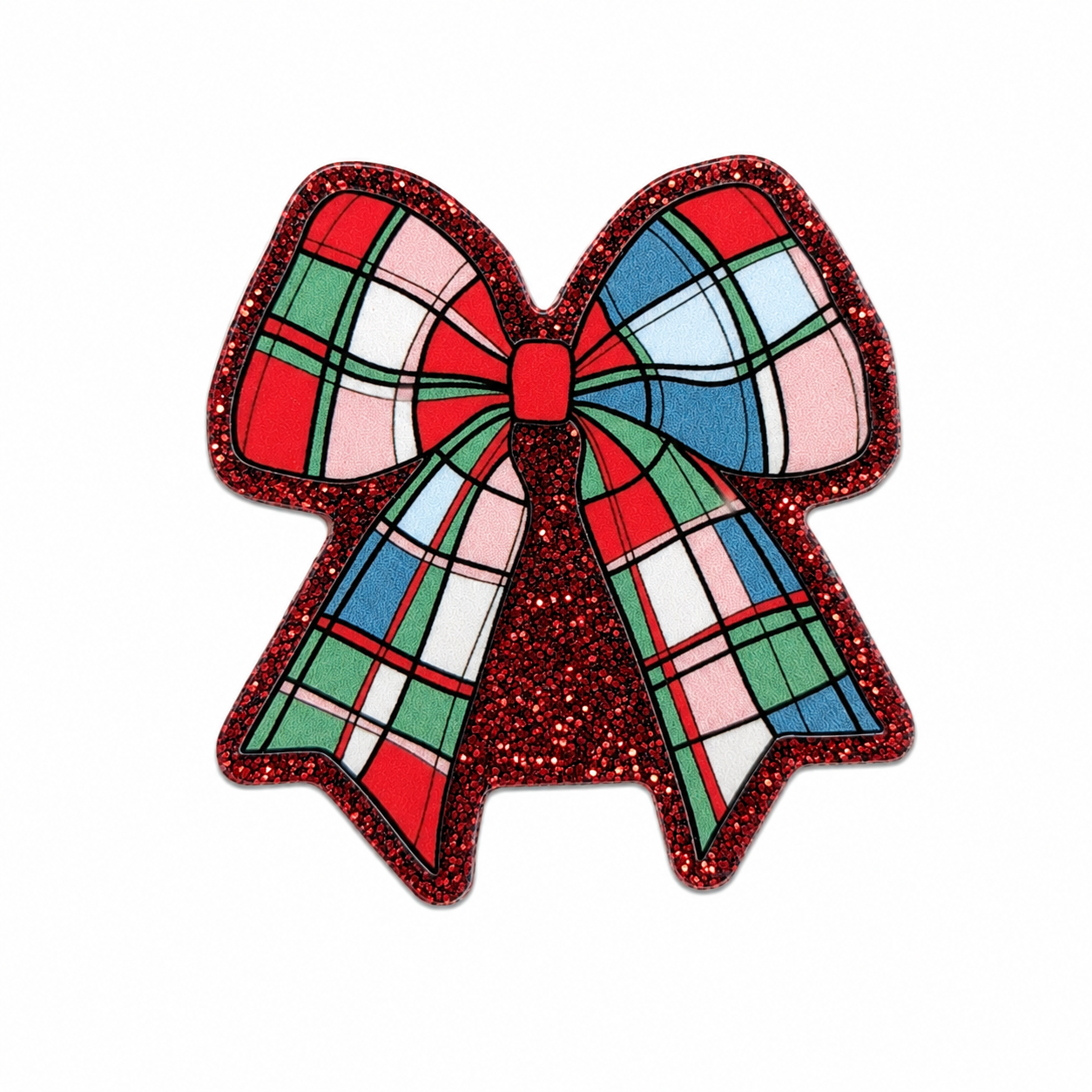 Christmas Plaid Glitter Bow | Plastic Add-On - BadgeSmith