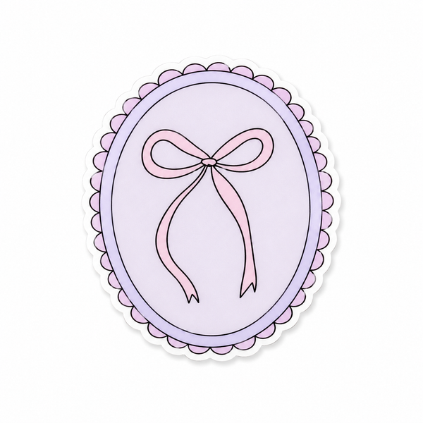 Coquette Bow plastic add-on featuring a delicate pink bow on a lilac background, compatible with interchangeable badge reel bases, cute nurse badge accessory and aesthetic healthcare worker accessory