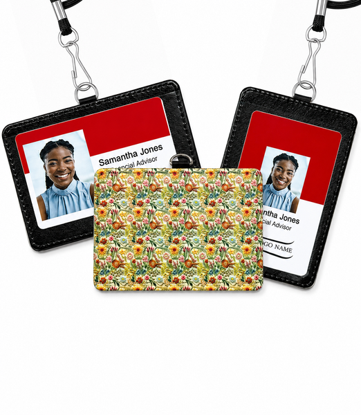 Embroidered Flowers ID Badge Holder - BadgeSmith
