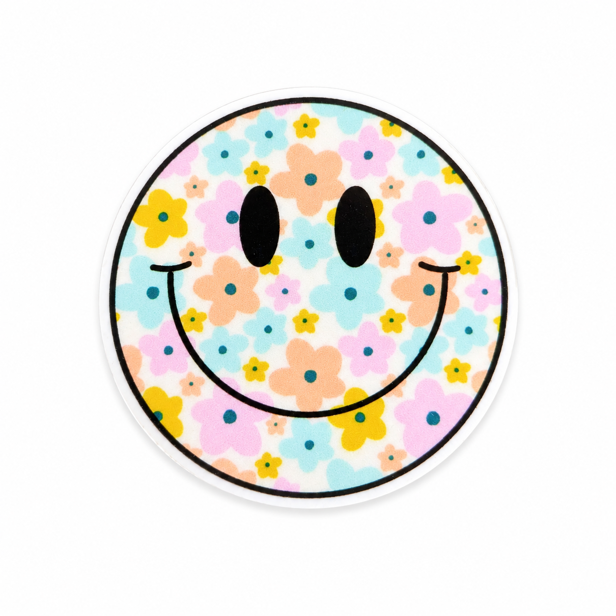 Floral Smiley Face | Plastic Add-On - BadgeSmith