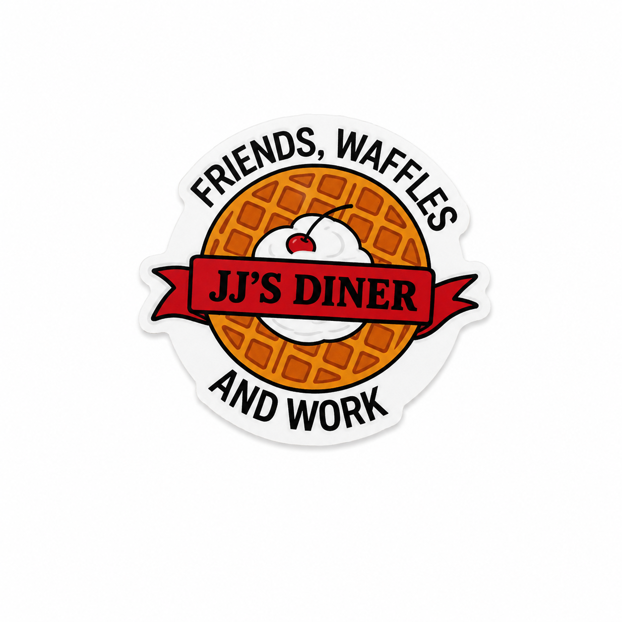 Friends, Waffles, and Work JJ’s Diner | Plastic Add-On - BadgeSmith