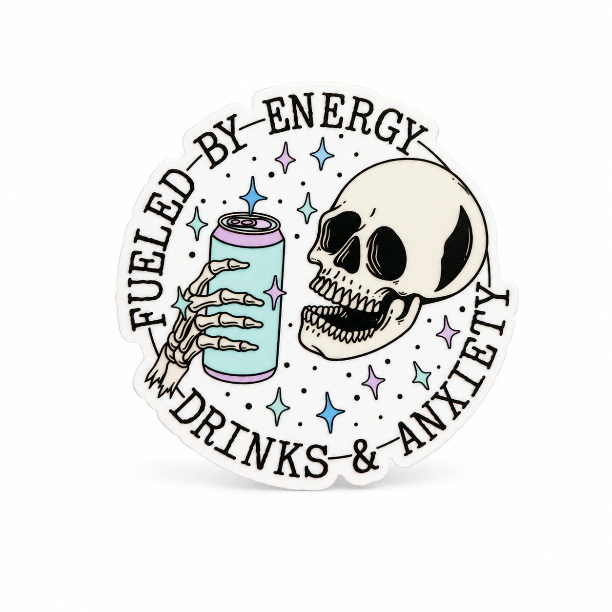Fueled by Energy Drinks & Anxiety | Plastic Add-On - BadgeSmith
