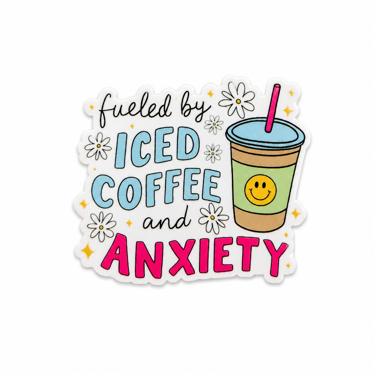 Fueled By Iced Coffee and Anxiety | Plastic Add-On - BadgeSmith