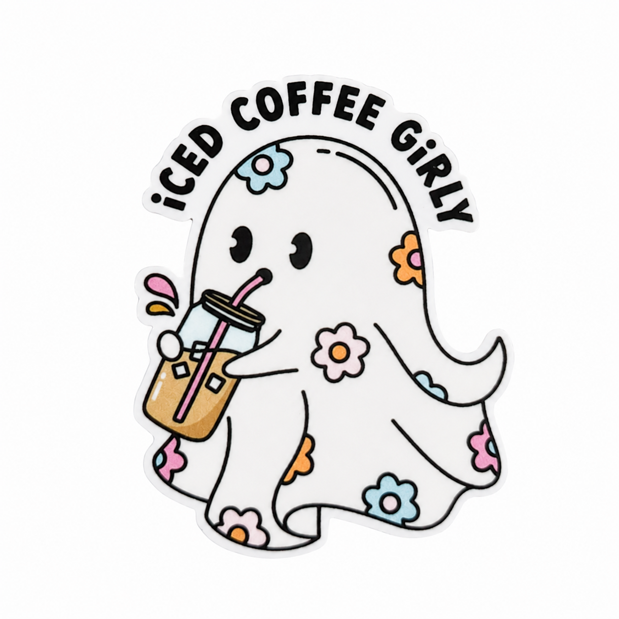 Iced Coffee Girly Ghost | Plastic Add-On - BadgeSmith