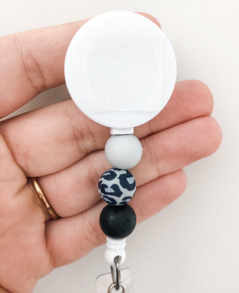 Decorative SNOW Leopard Interchangeable Badge Reel - BadgeSmith