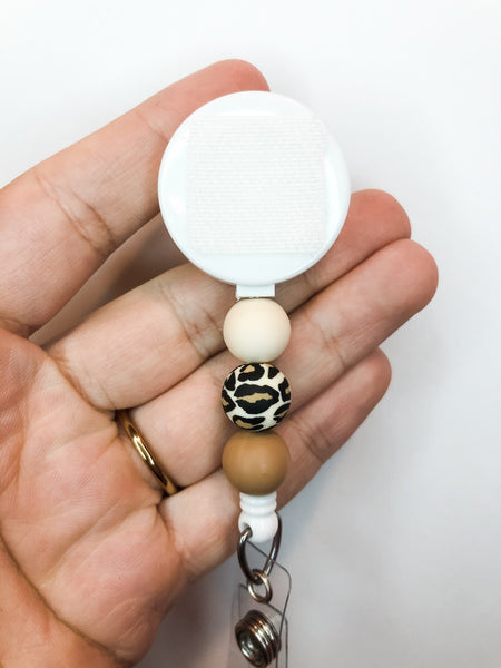 Decorative TAN CHEETAH Interchangeable Badge Reel - BadgeSmith