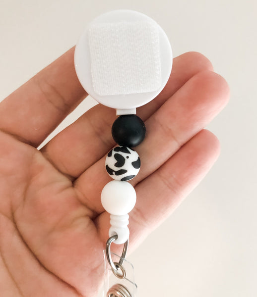 Cow Print Beaded Interchangeable Badge Reel - BadgeSmith