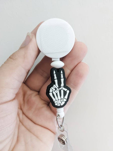 Skeleton Peace Sign Interchangeable Badge Reel - BadgeSmith