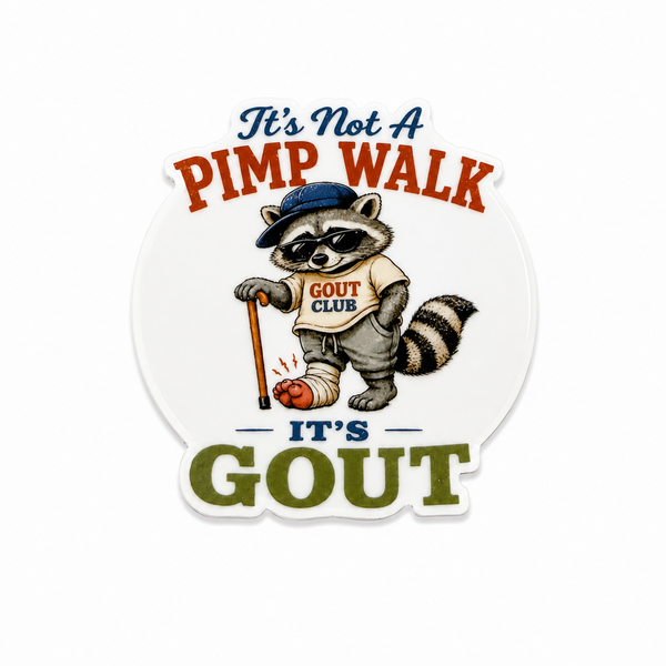 Plastic add-on featuring a raccoon wearing sunglasses and a GOUT CLUB shirt with the phrase 