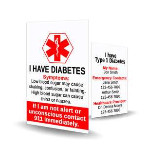 Medical Alert Type 1 Diabetes Vertical Card