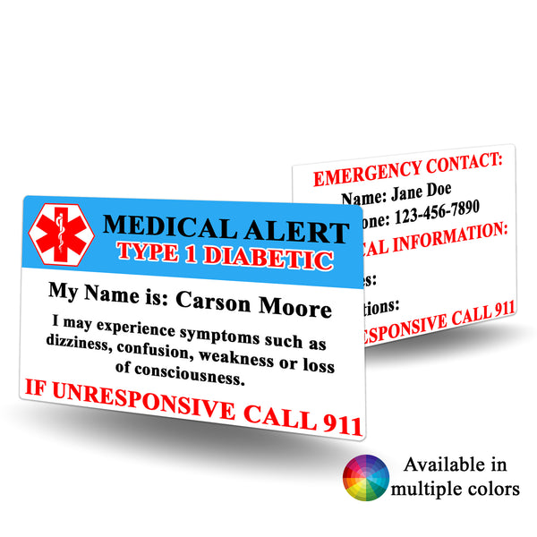Medical Alert Type 1 Diabetic Card - BadgeSmith