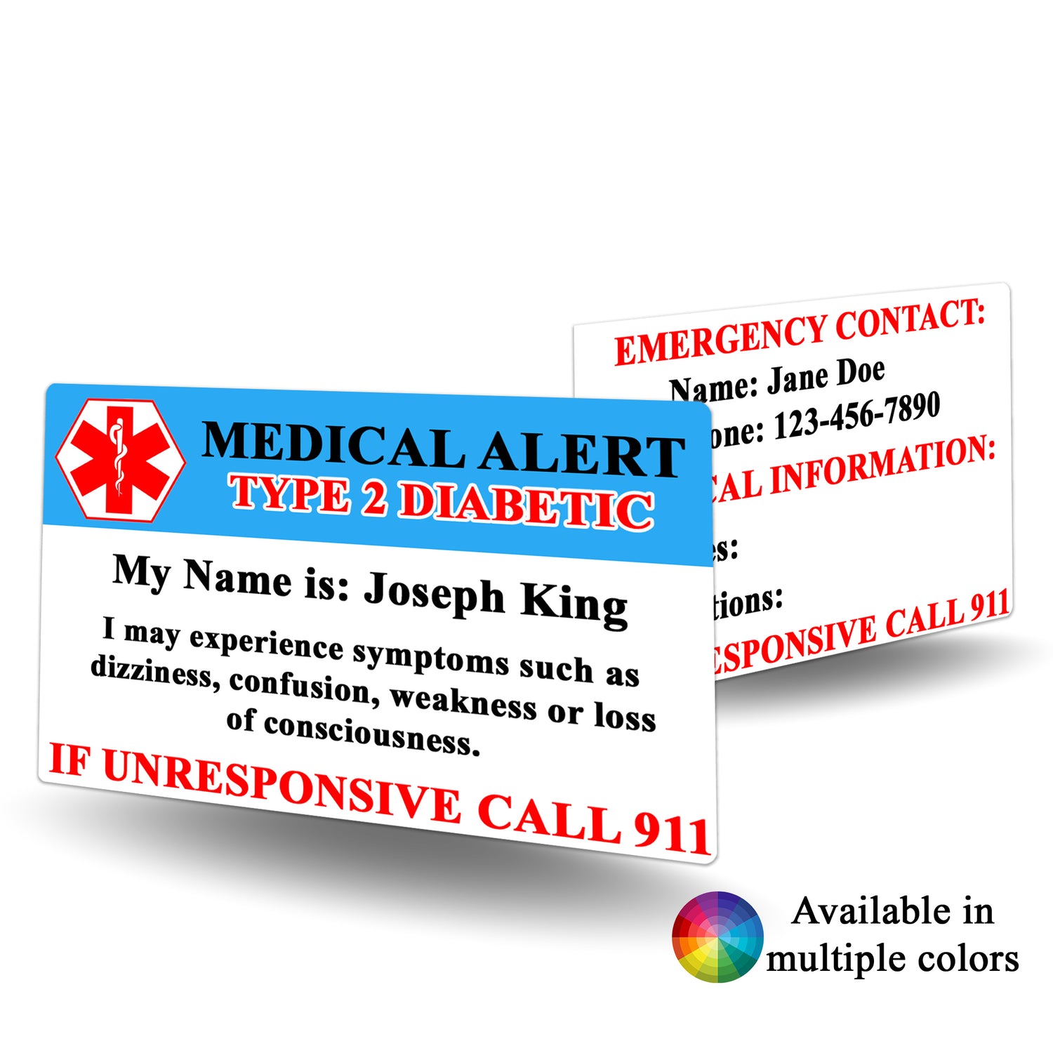 Medical Alert Type 2 Diabetic Card - BadgeSmith