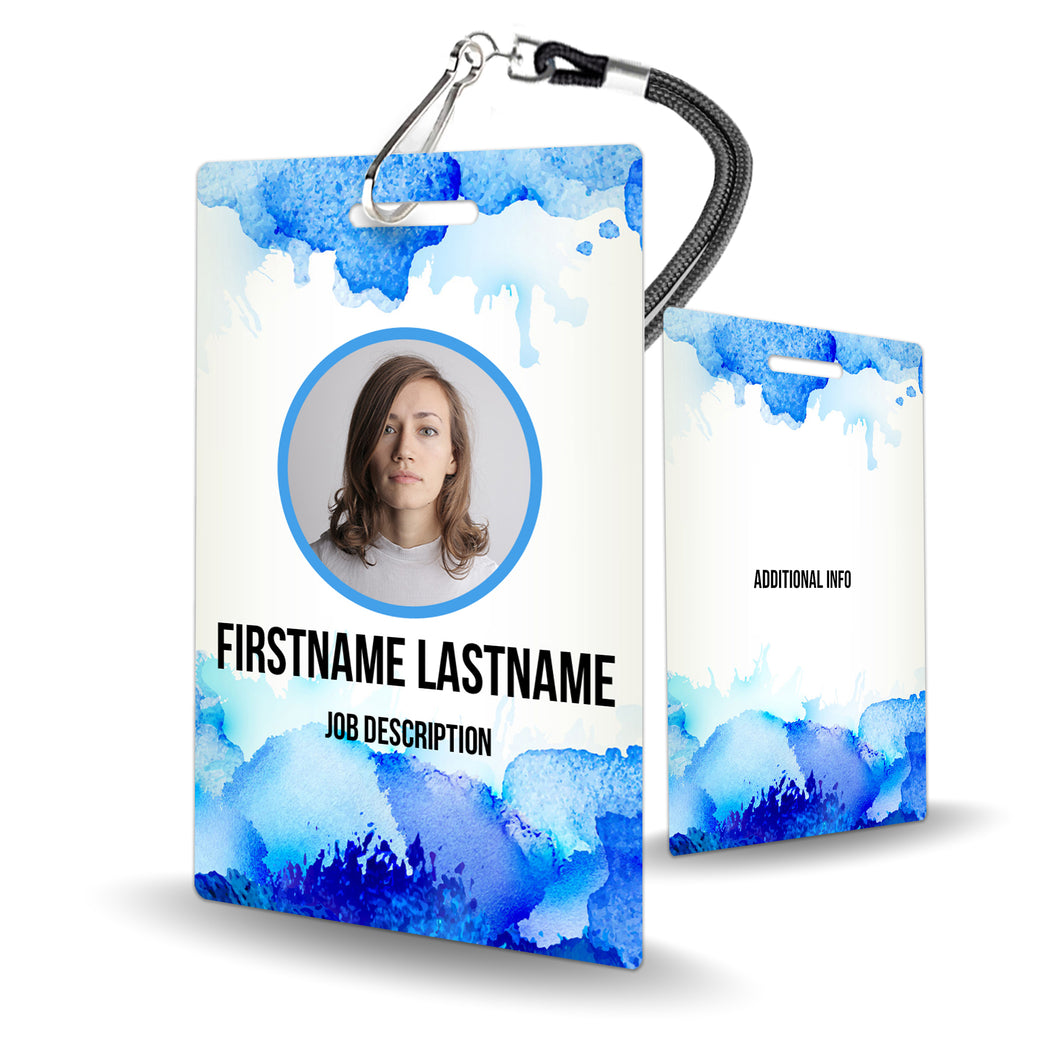 Blue Watercolor Abstract ID Badge - BadgeSmith