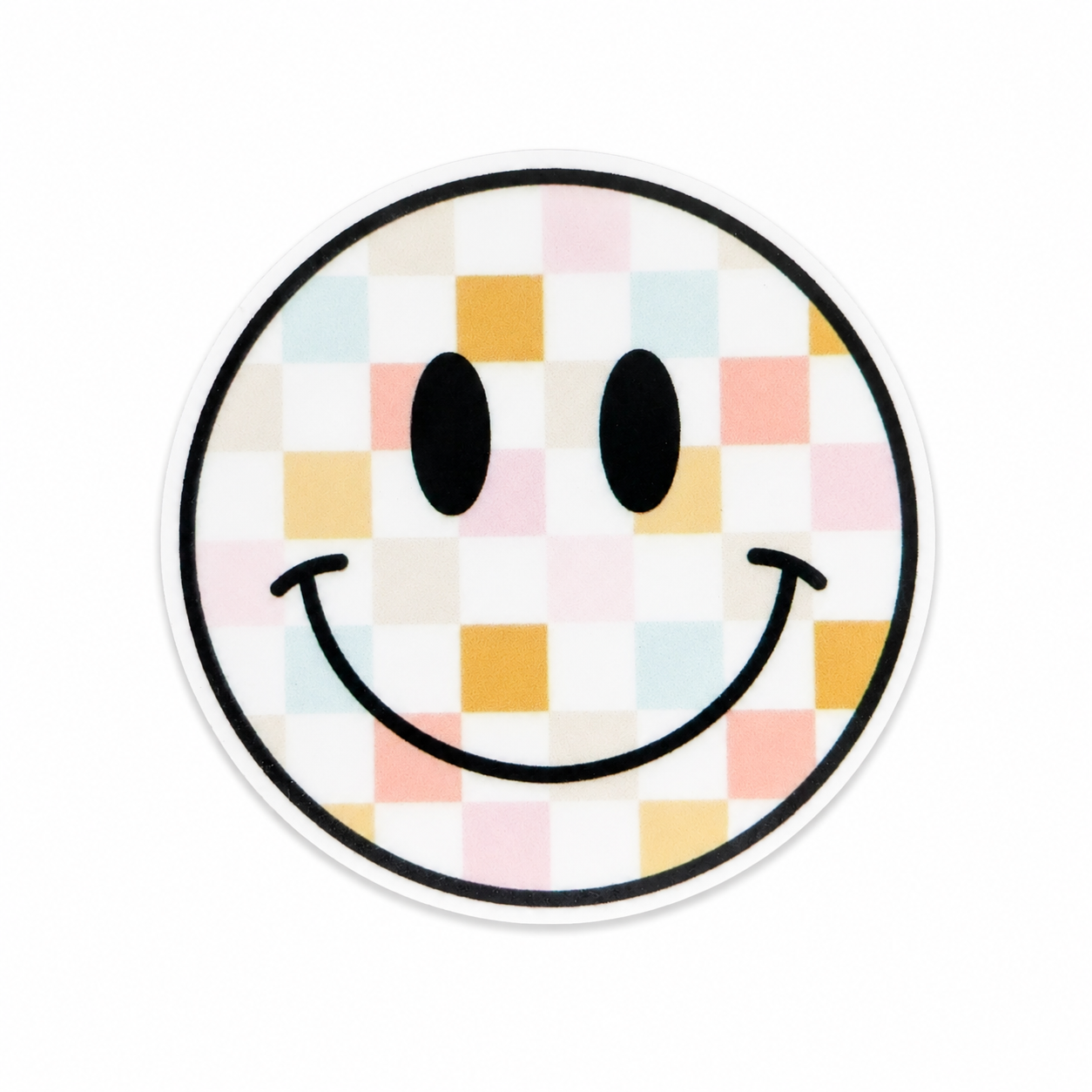 Pastel Checkered Spring Smile | Plastic Add-On - BadgeSmith