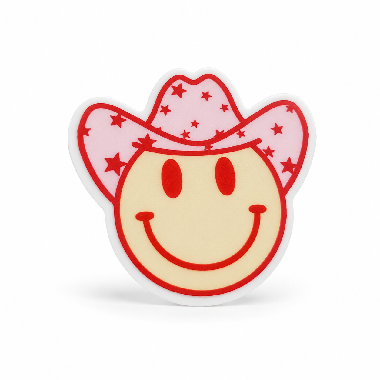 Pink Cowgirl Smiley | Plastic Add-On - BadgeSmith