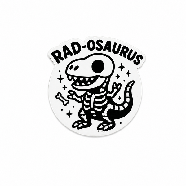 Rad-Osaurus plastic add-on featuring a skeleton dinosaur design for compatible interchangeable badge reel bases