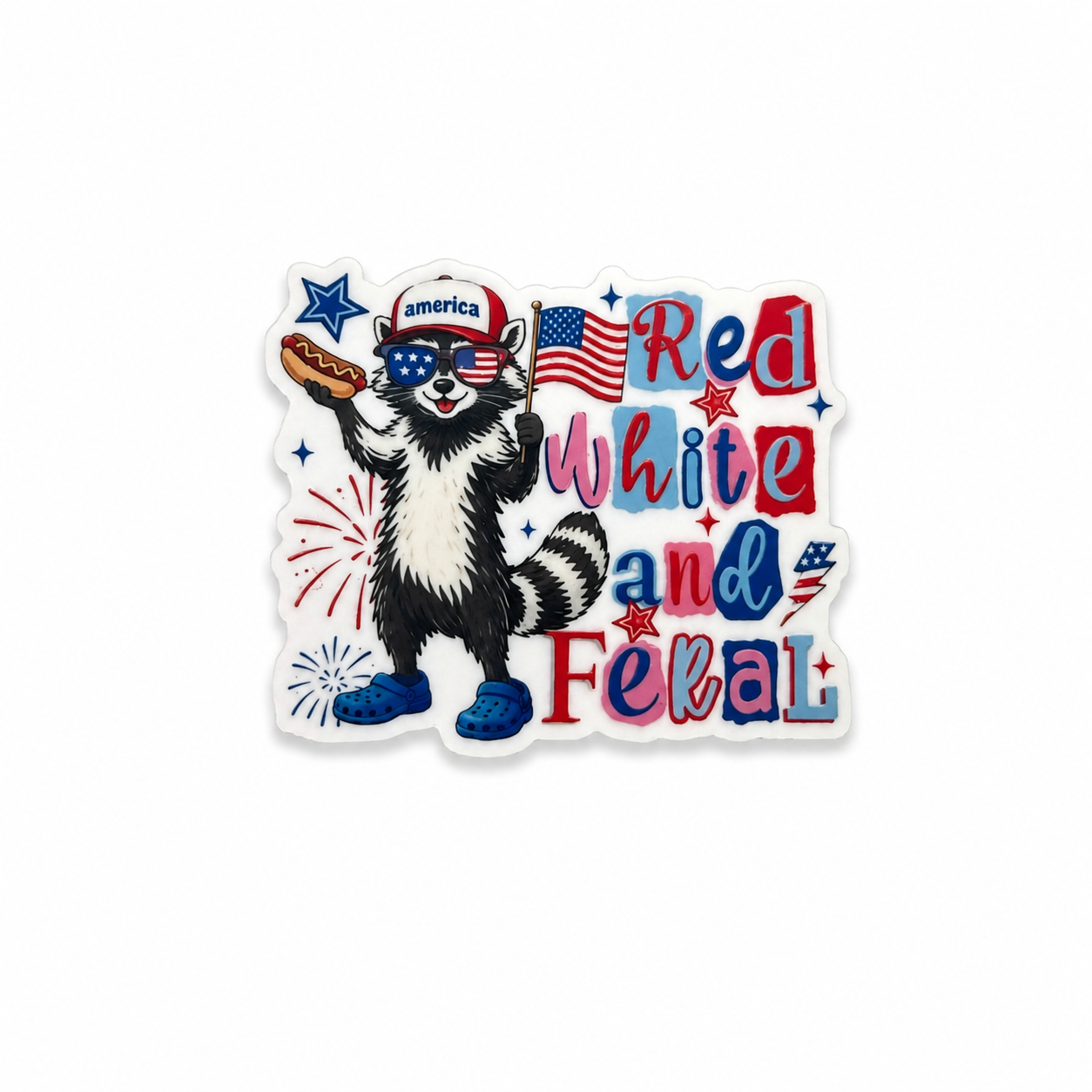 Red White and Feral Raccoon | Plastic Add-On - BadgeSmith