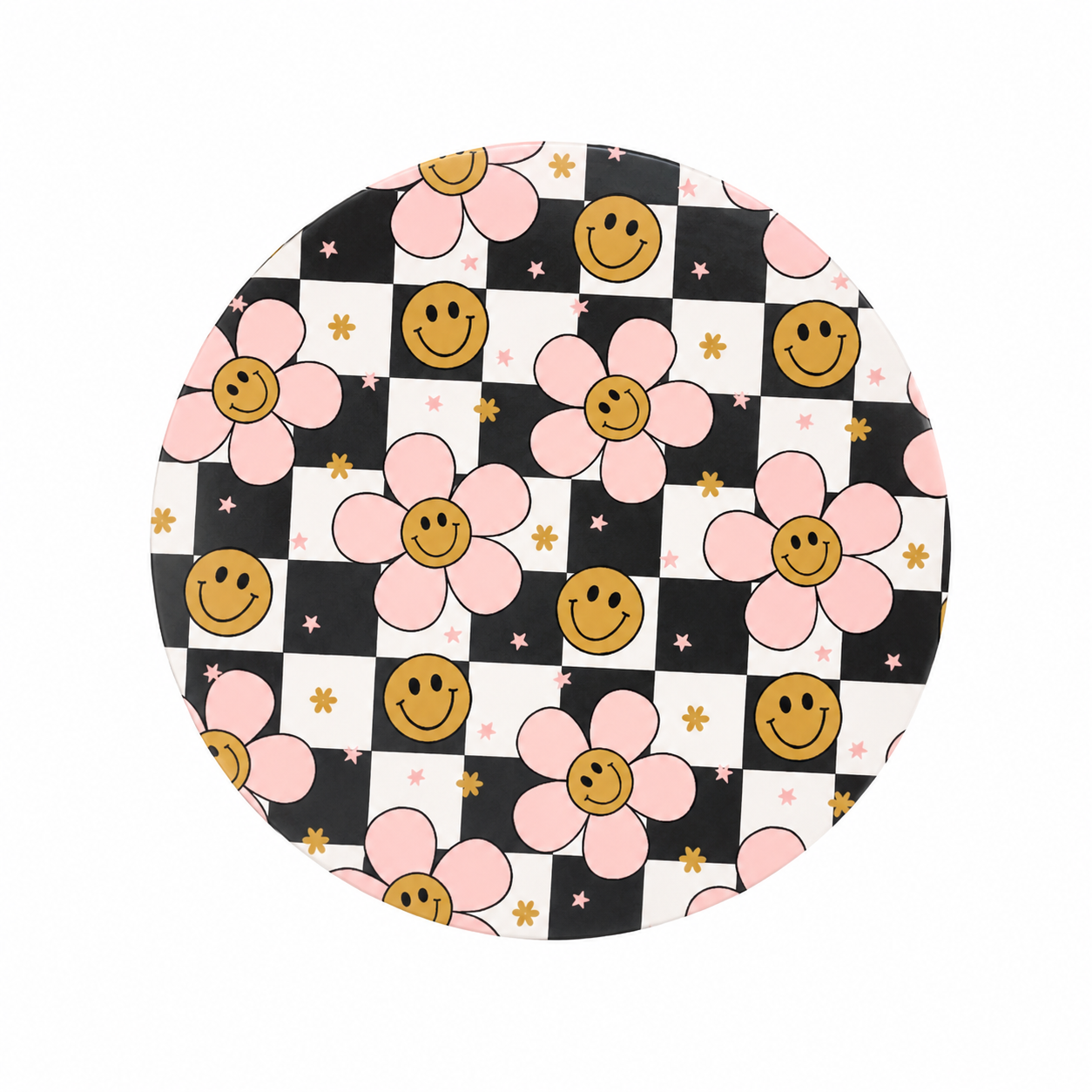 Smiley Daisy Checkered | Hard Board Add-On - BadgeSmith