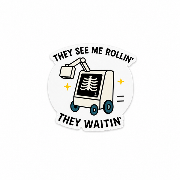 They See Me Rollin They Waitin plastic add-on featuring a cute portable X-ray machine design for compatible interchangeable badge reel bases