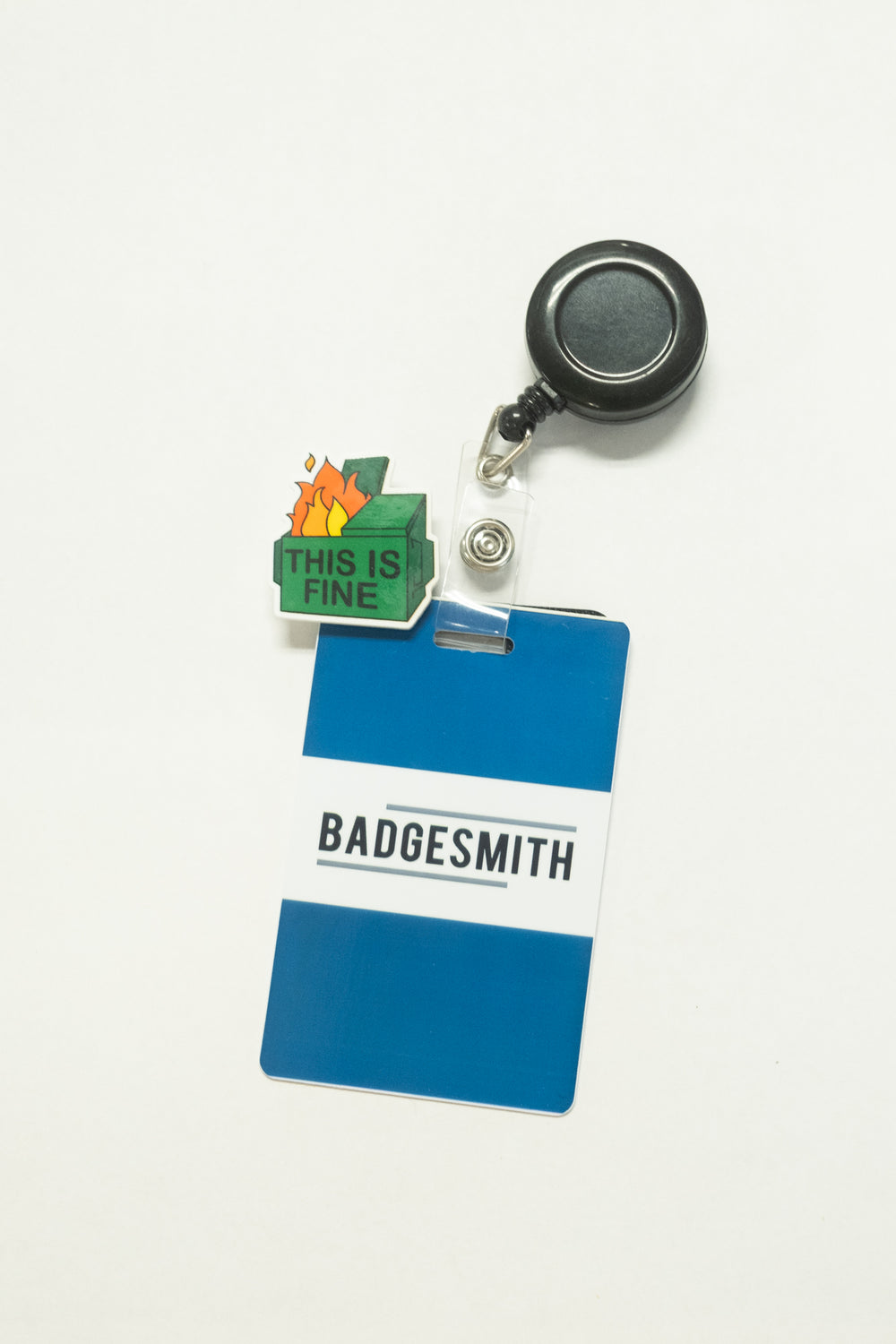 "It's Fine" Dumpster Fire Badge Charm - BadgeSmith