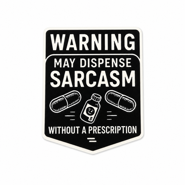 WARNING: May Dispense Sarcasm | Plastic Add-On - BadgeSmith