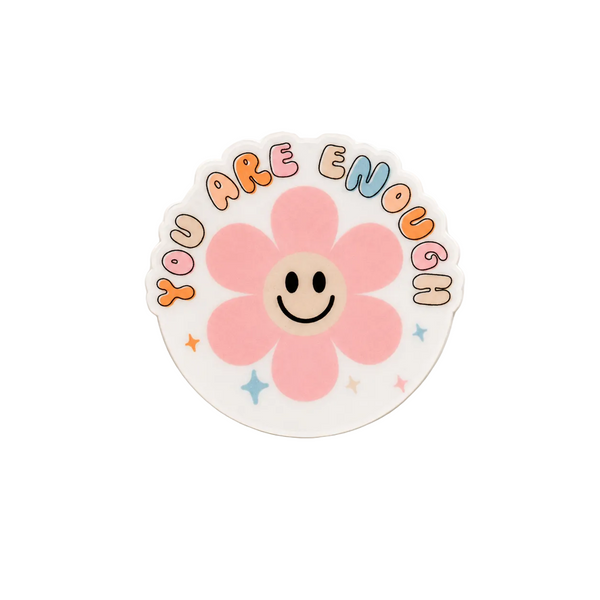 Cute smiling flower plastic add-on with “You Are Enough” quote for interchangeable badge reel accessories