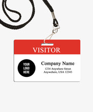 Load image into Gallery viewer, Red Visitor Badge with Logo - BadgeSmith
